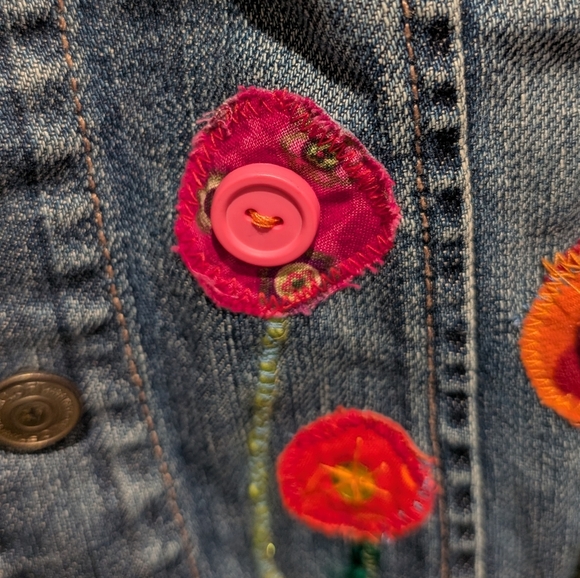 Colorful Denim Jacket with Floral Flowy Sleeves - Picture 3 of 7